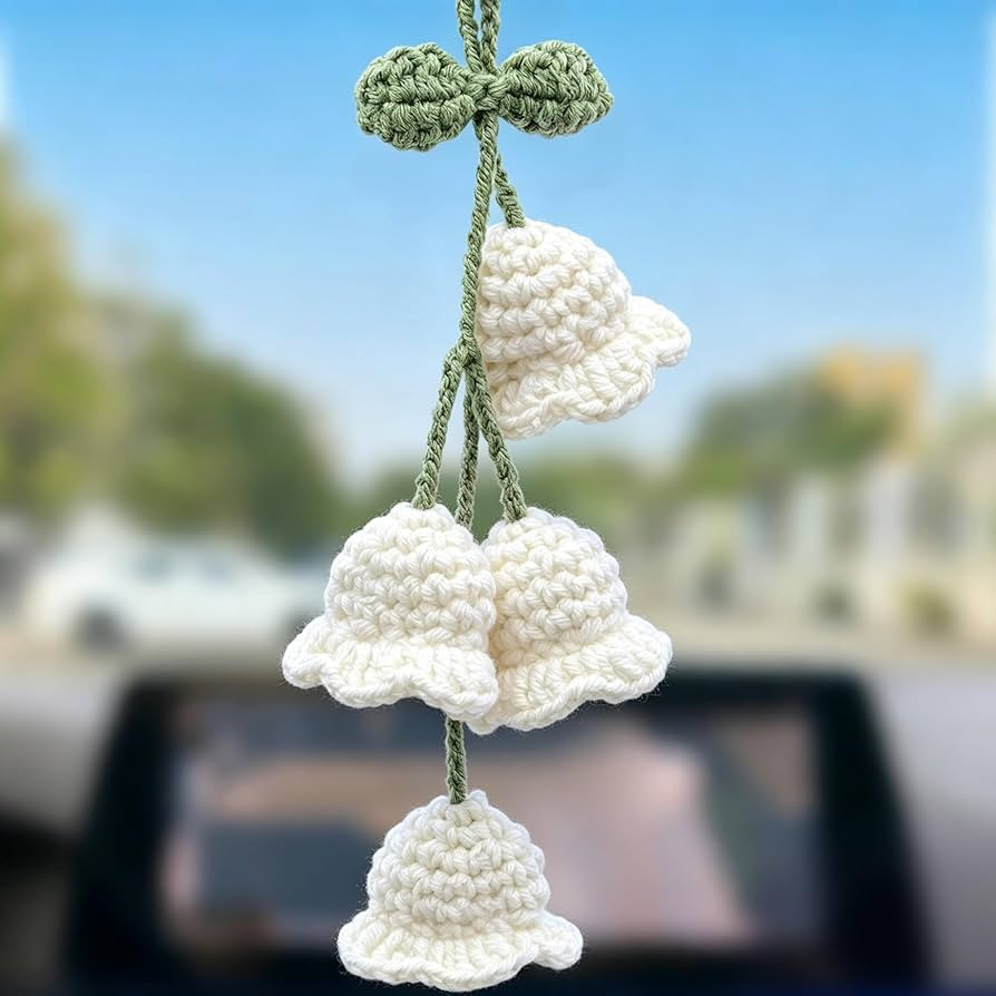 Car Mirror Hanging Accessories - Handmade Knitted Lily Flower Pendant, Cute Crochet Hanging Decor... | Amazon (US)