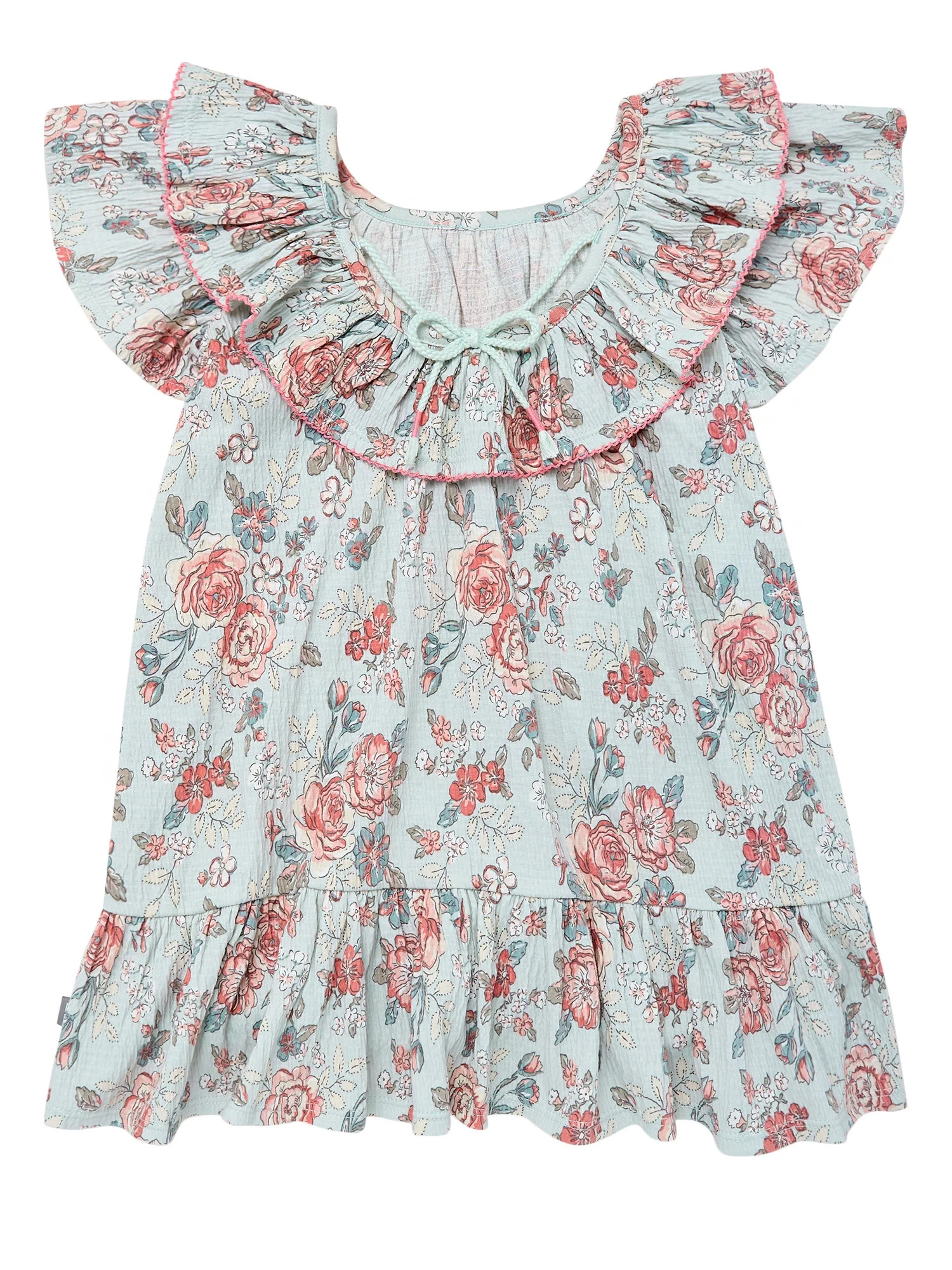 Modern Moments Toddler Girl Ruffle Neck Dress with Picot Stitch, Sizes 12M-5T | Walmart (US)