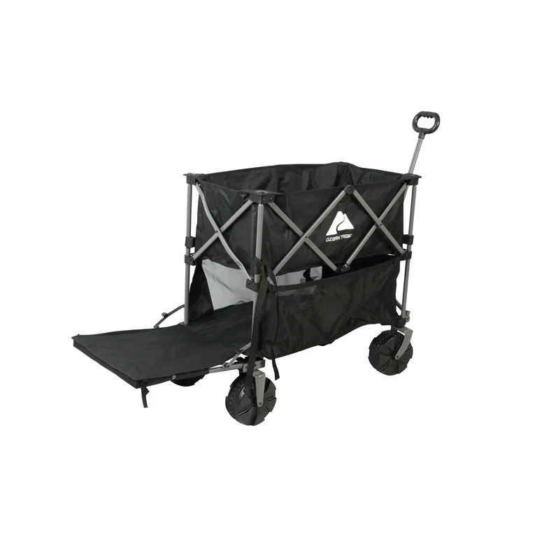 Ozark Trail Double Decker Folding Wagon with Extension Handle, Black, 35" H, Polyester | Walmart (US)