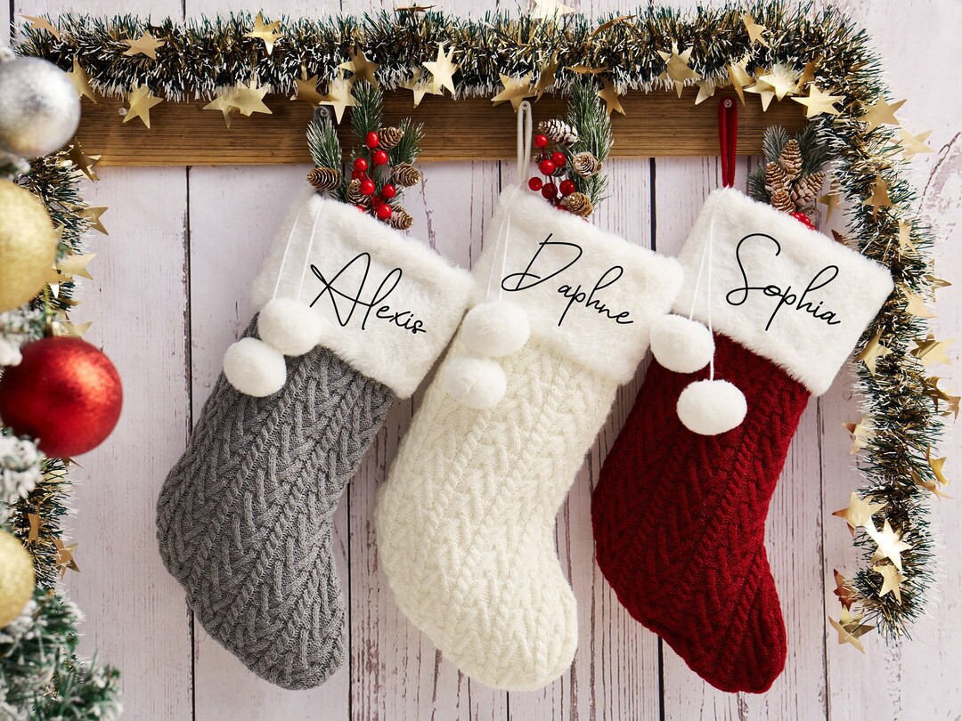 Personalized Christmas Stockingscable Knit Stocking Pom - Etsy | Etsy (US)