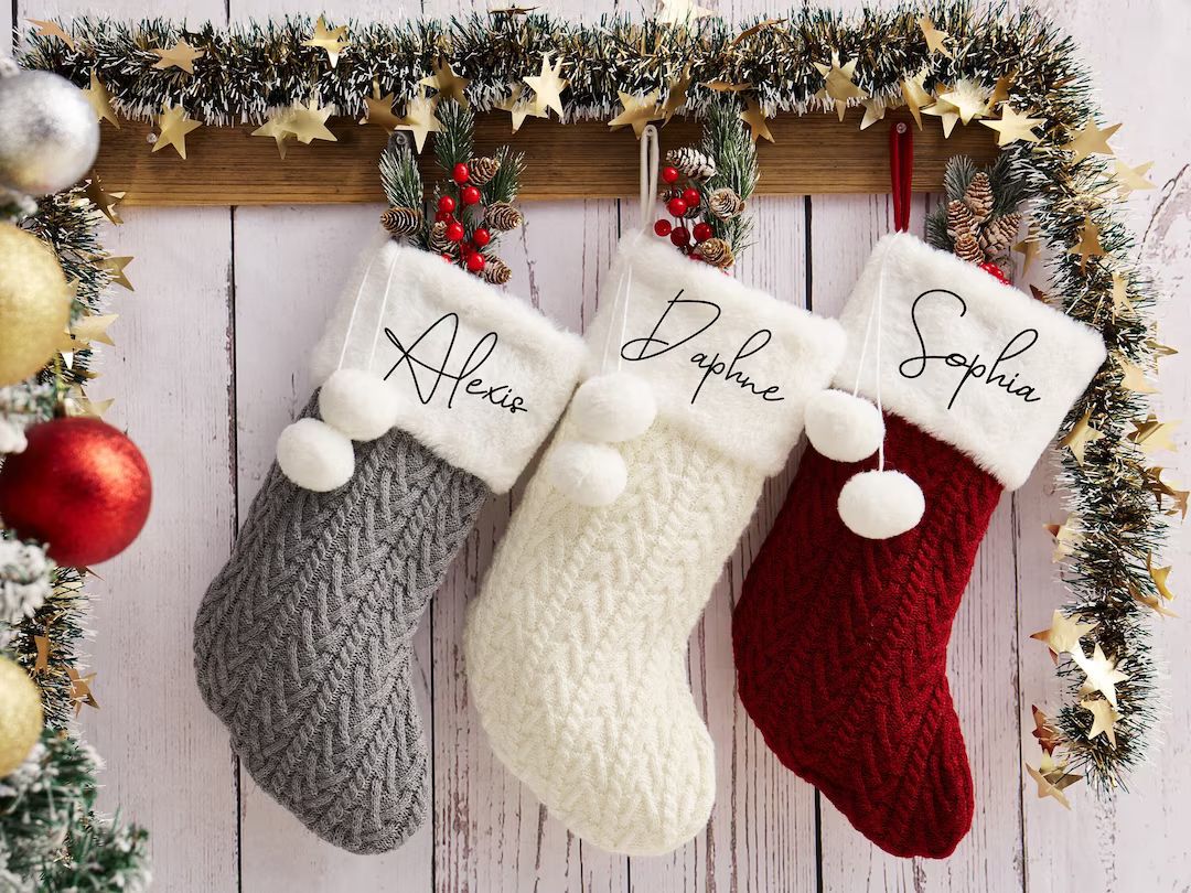 Personalized Christmas Stockingscable Knit Stocking Pom - Etsy Slovakia | Etsy (EU)