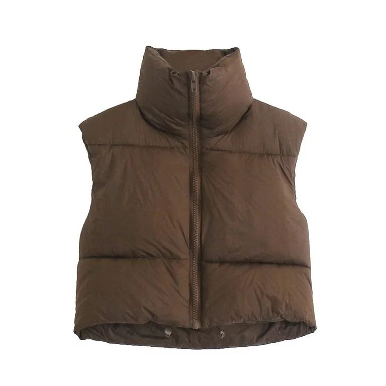 BUIgtTklOP Time and Tru Women's Winter Crop Vest Lightweight Sleeveless Warm Outerwear Puffer Ves... | Walmart (US)