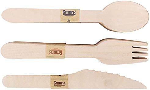 Disposable Wooden Cutlery 100pcs Set by Gmark - Biodegradable Utensils - 40 Forks, 40 Spoons and ... | Amazon (US)