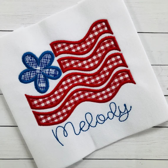 Personalized Patriotic Shirt for Girl,Flag Shirt Girl,4th of July Kids Outfit, Flower Flag Embroi... | Etsy (US)