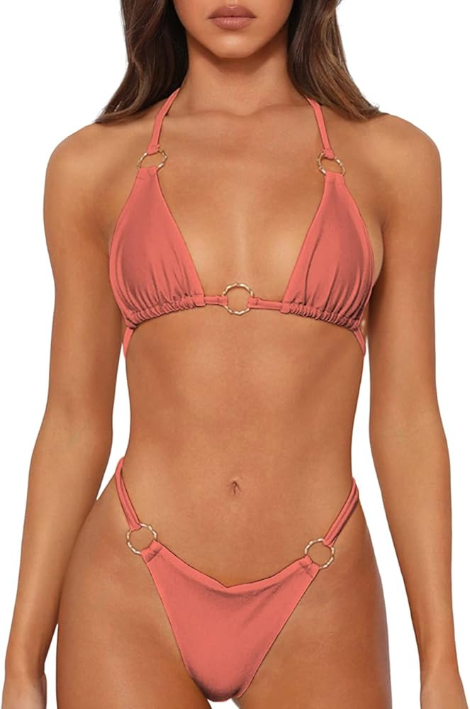 Sexy Bikinis for Women 2 Piece Bikini Spaghetti Strap Swimsuits Solid Color Bathing Swimwear Tria... | Amazon (US)