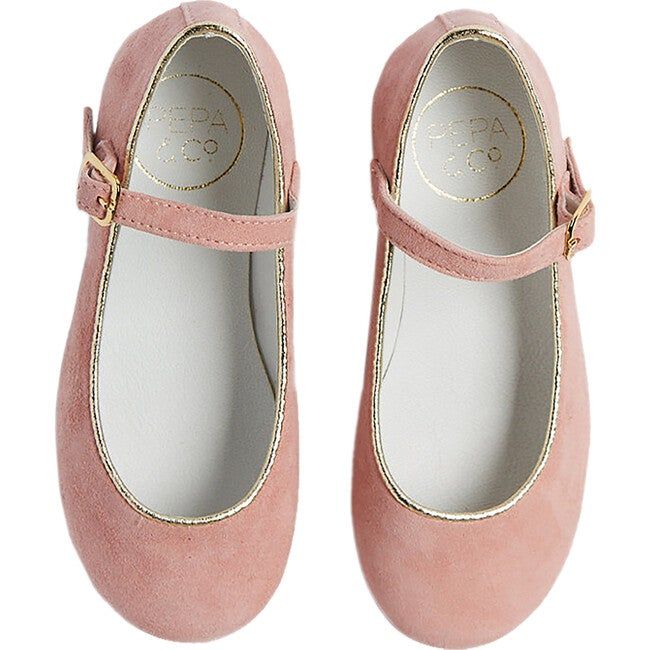 Girls Suede Piped Mary-Jane Shoes, Pink | Maisonette