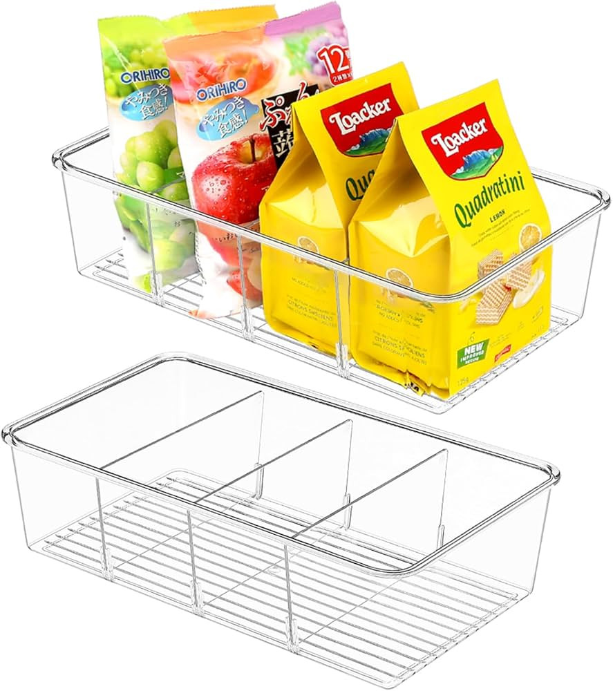 2 Packs Clear Pantry Organizer Storage Bins, Removable Snack Organizer Pantry Organization Storag... | Amazon (US)