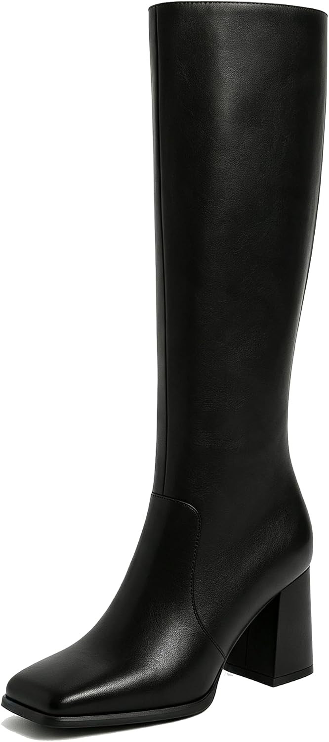 Knee High Boots Women Square Toe Chunky Heel Fashion Tall Boots | Amazon (US)