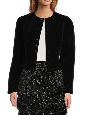 Rue Velvet Button Front Puff Long Sleeve Jacket | Dillard's