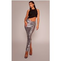 Gunmetal Shimmer Woven Twist Front Maxi Skirt, Gunmetal | PrettyLittleThing IE