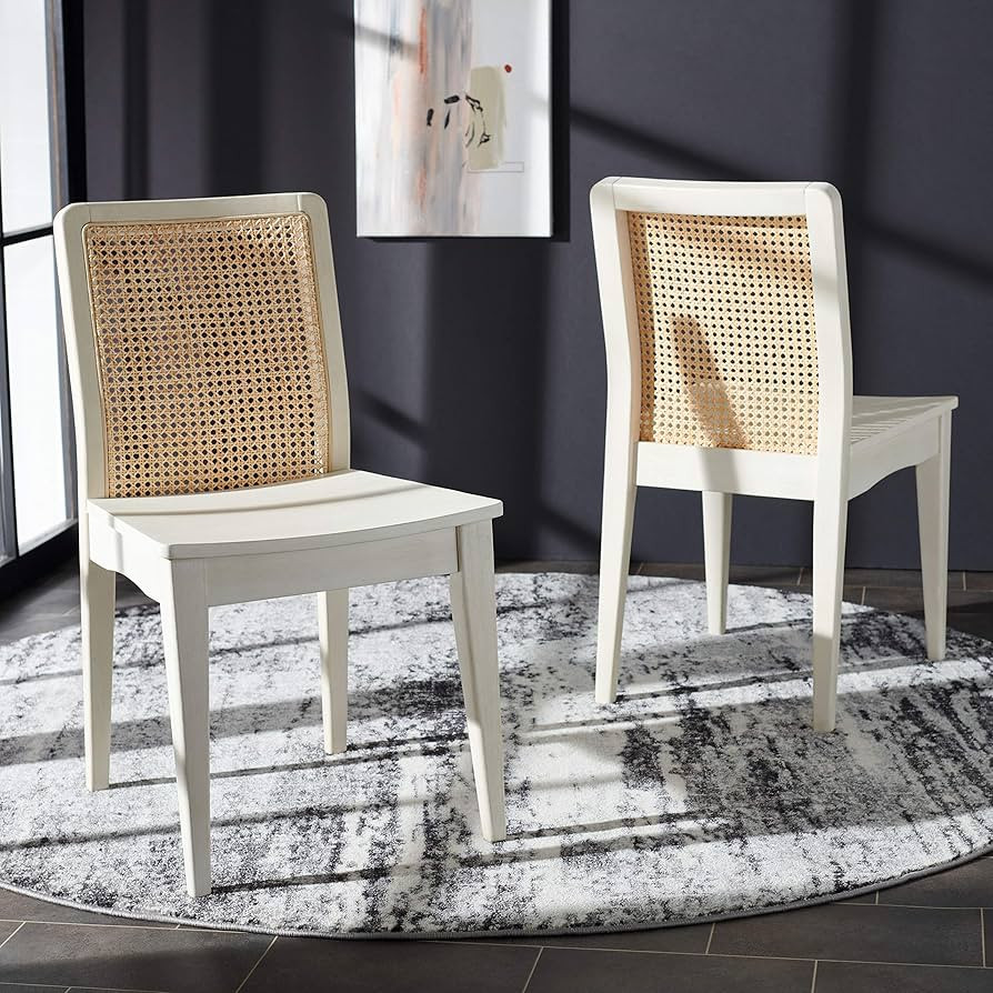 Safavieh Home Collection Benicio White/Natural Rattan Dining Chair (Set of 2) DCH1005B-SET2, 0 | Amazon (US)