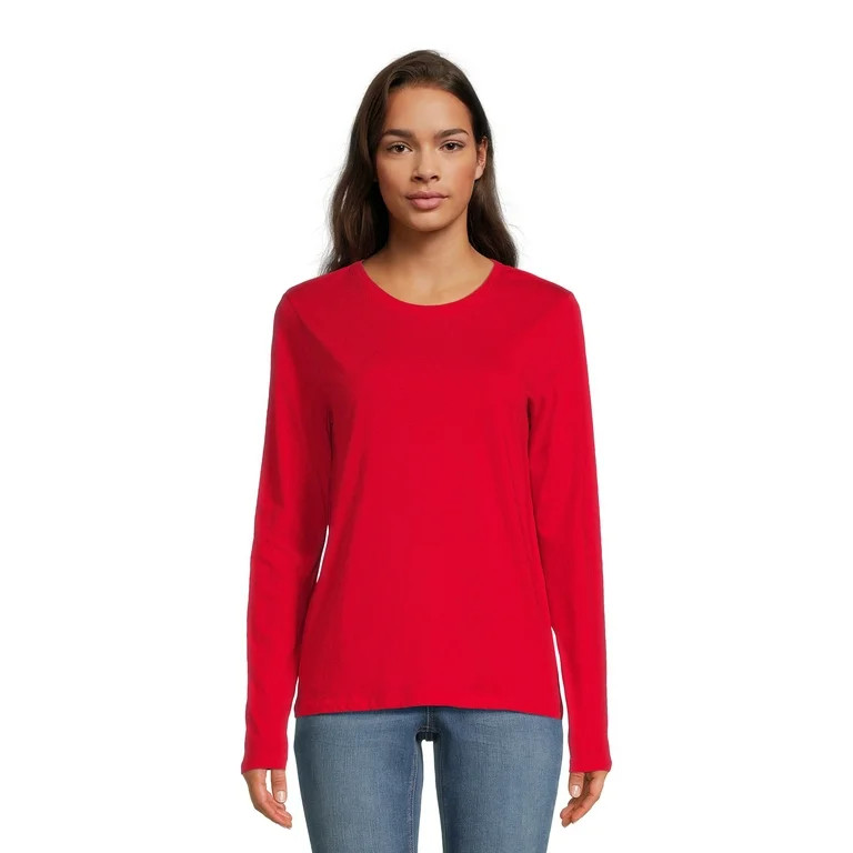 Time and Tru Women's Core Tee with Long Sleeves, Sizes S-3XL | Walmart (US)