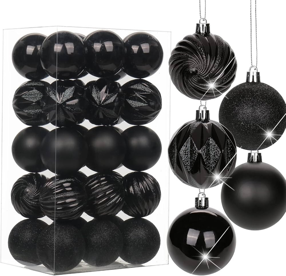 2.36" Christmas Ball Ornaments Black 30 Pcs Small Shatterproof Christmas Tree Decorations Xmas Tr... | Amazon (US)