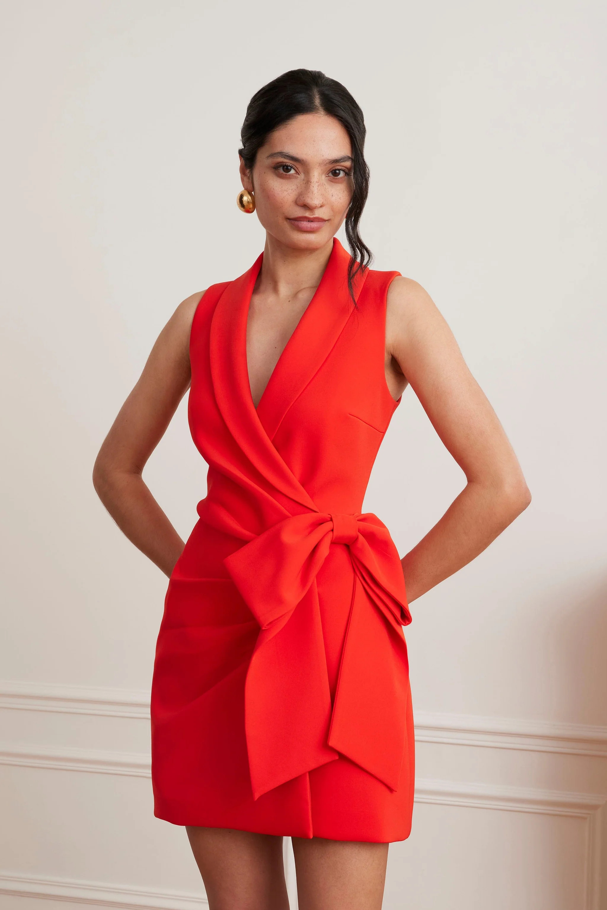 CAMILLE Tailored Blazer Mini Dress With Bow Detail In Scarlet Red | Lavish Alice Retail Ltd