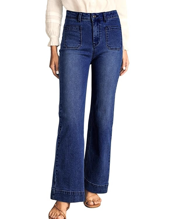 Astylish Womens Wide Leg Jeans High Waisted Stretchy Straight Leg Jeans Loose Trendy Denim Pants ... | Amazon (US)