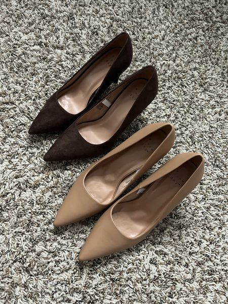 Chocolate brown and beige pointed toe heels from Target! Size down 1/2 size  

#LTKshoecrush