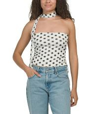 Polka Dot Mesh Top With Neck Scarf | TJ Maxx