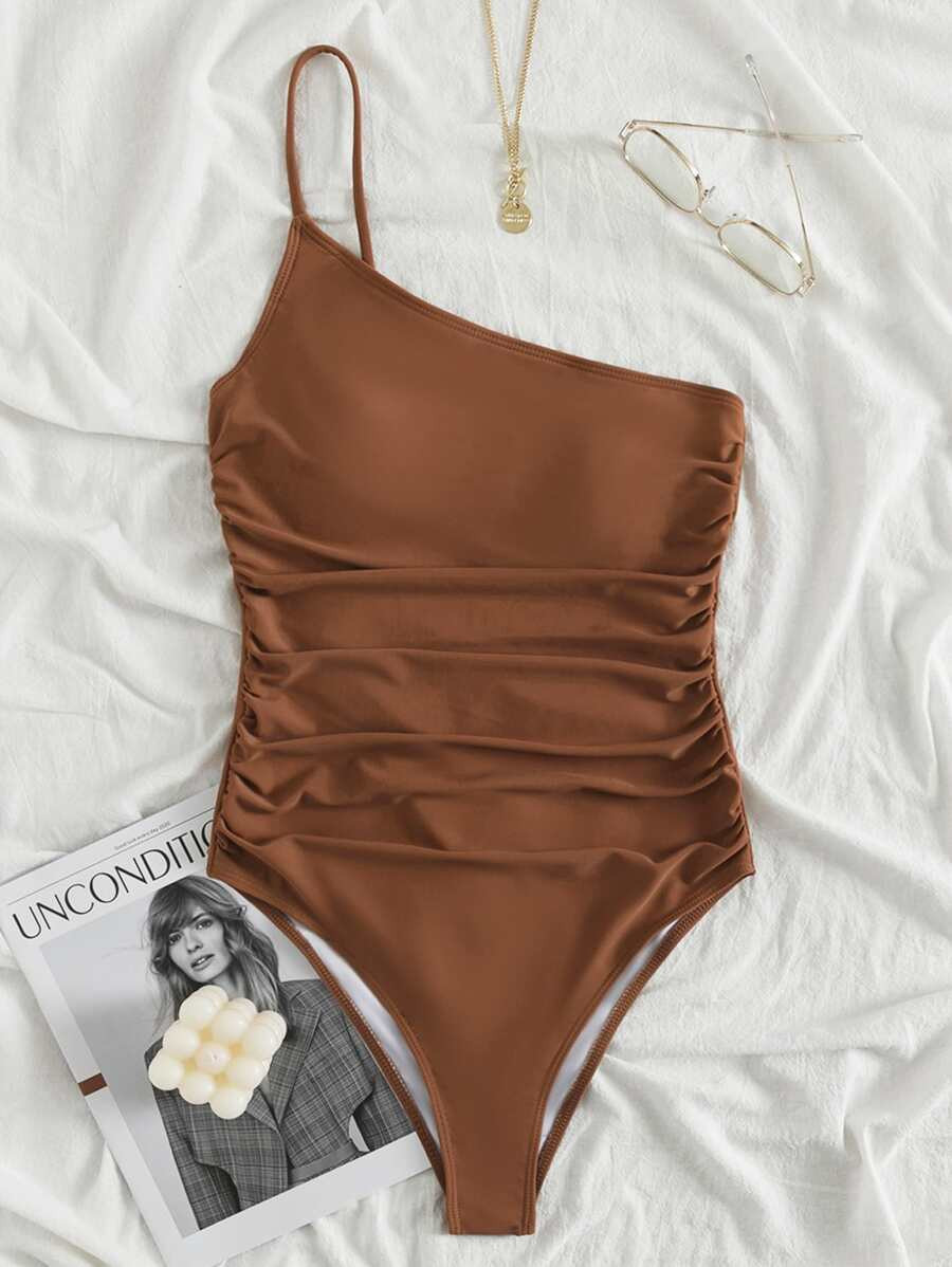 Ruched One Shoulder One Piece Swimsuit | SHEIN