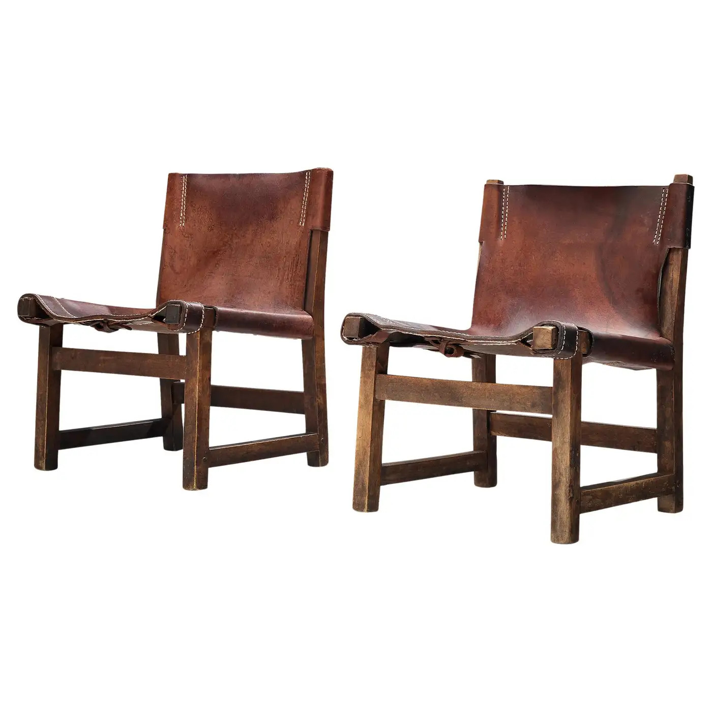 Paco Muñoz 'Riaza' Hunting Children's Chairs in Patinated Leather | 1stDibs