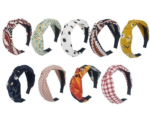 QiKoKo 9 Pieces Headbands Cloth Cross Twist Knot Turban Headband Hair Band Elastic Fashion Hair A... | Amazon (US)