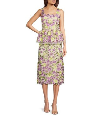 Muse by Marchesa Cynthia Floral Novelty Embroidered Pencil Midi Skirt | Dillard's | Dillard's