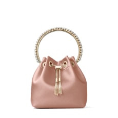 Blush Satin Bag with Crystal-Embellished Metal Handle | Jimmy Choo (US)