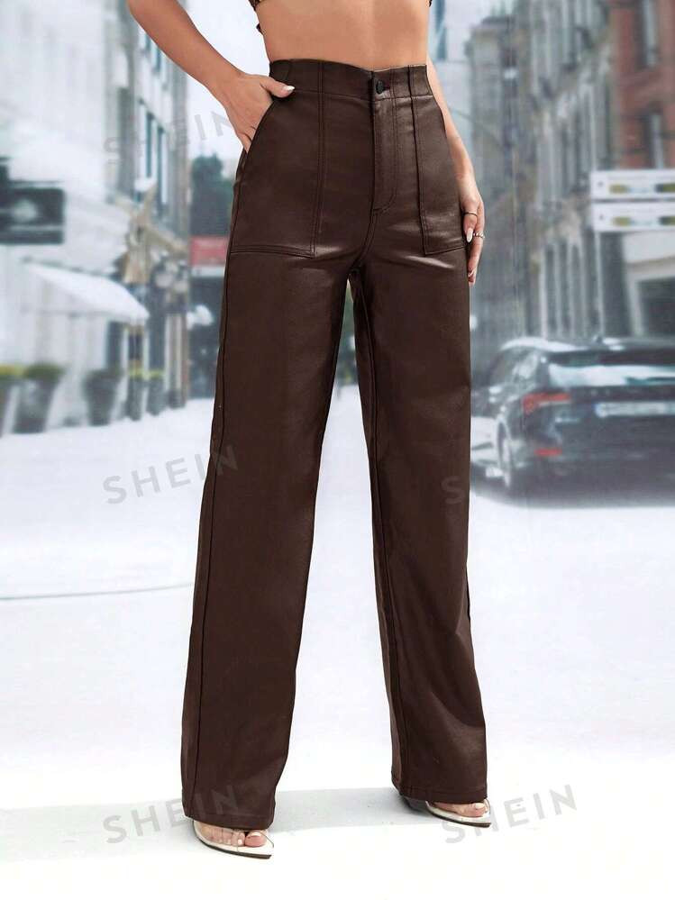 SHEIN Raffinéa Women Casual Solid Color Straight Leg Pants, Fall | SHEIN