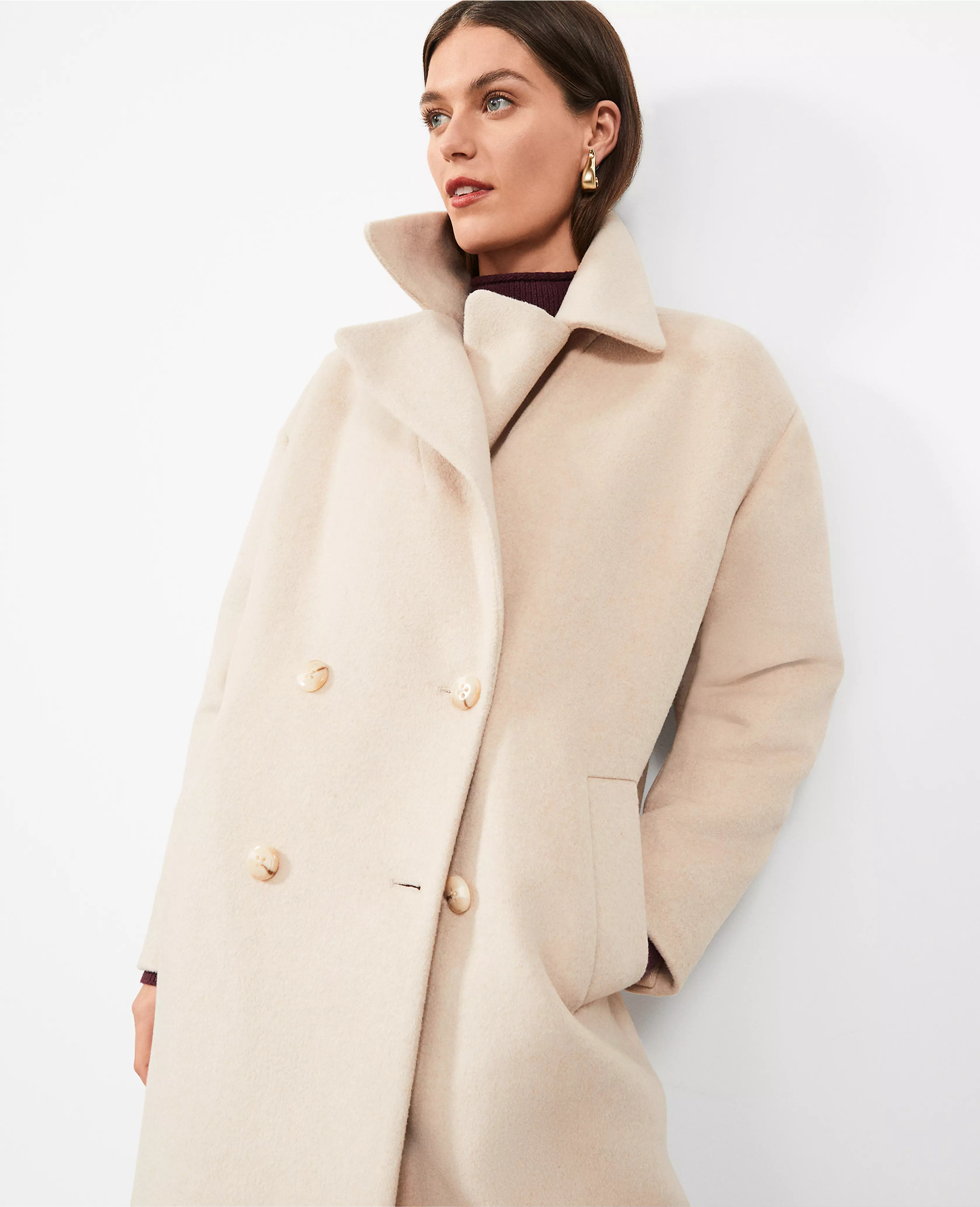 Relaxed Cocoon Double-Breasted Coat | Ann Taylor