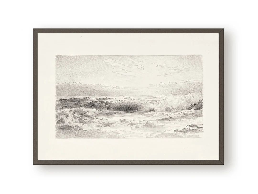 Antique graphite seascape print, Vintage coastal wall art, Coastal home decor print | Etsy (US)