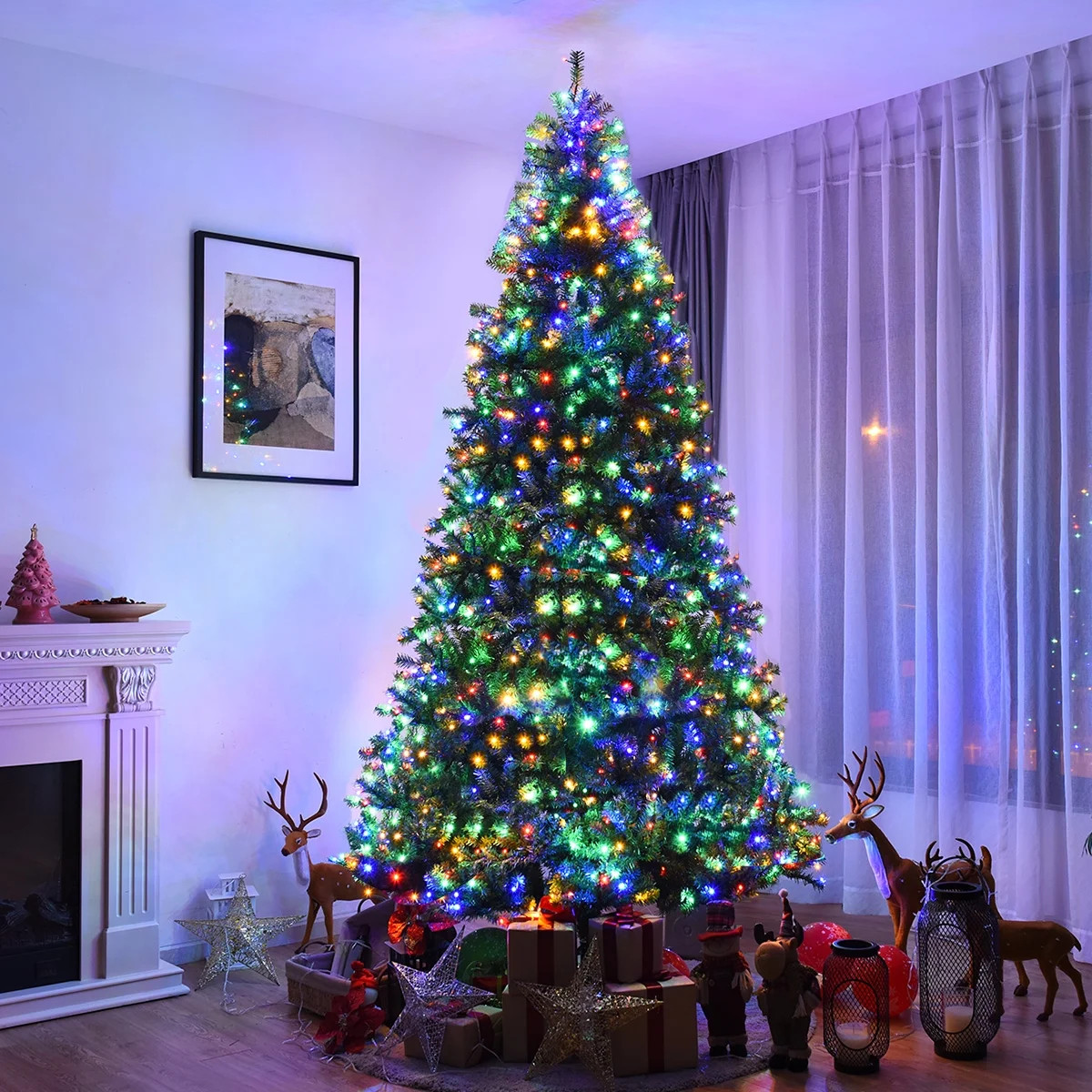 Costway 9Ft Pre-Lit Artificial Christmas Tree Hinged 1000 LED Lights | Walmart (US)