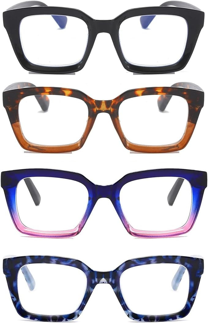DXYXYO 4 Pack Oprah Style Oversized Computer Glasses Men and Women Fashion Square Blue Light Bloc... | Amazon (US)