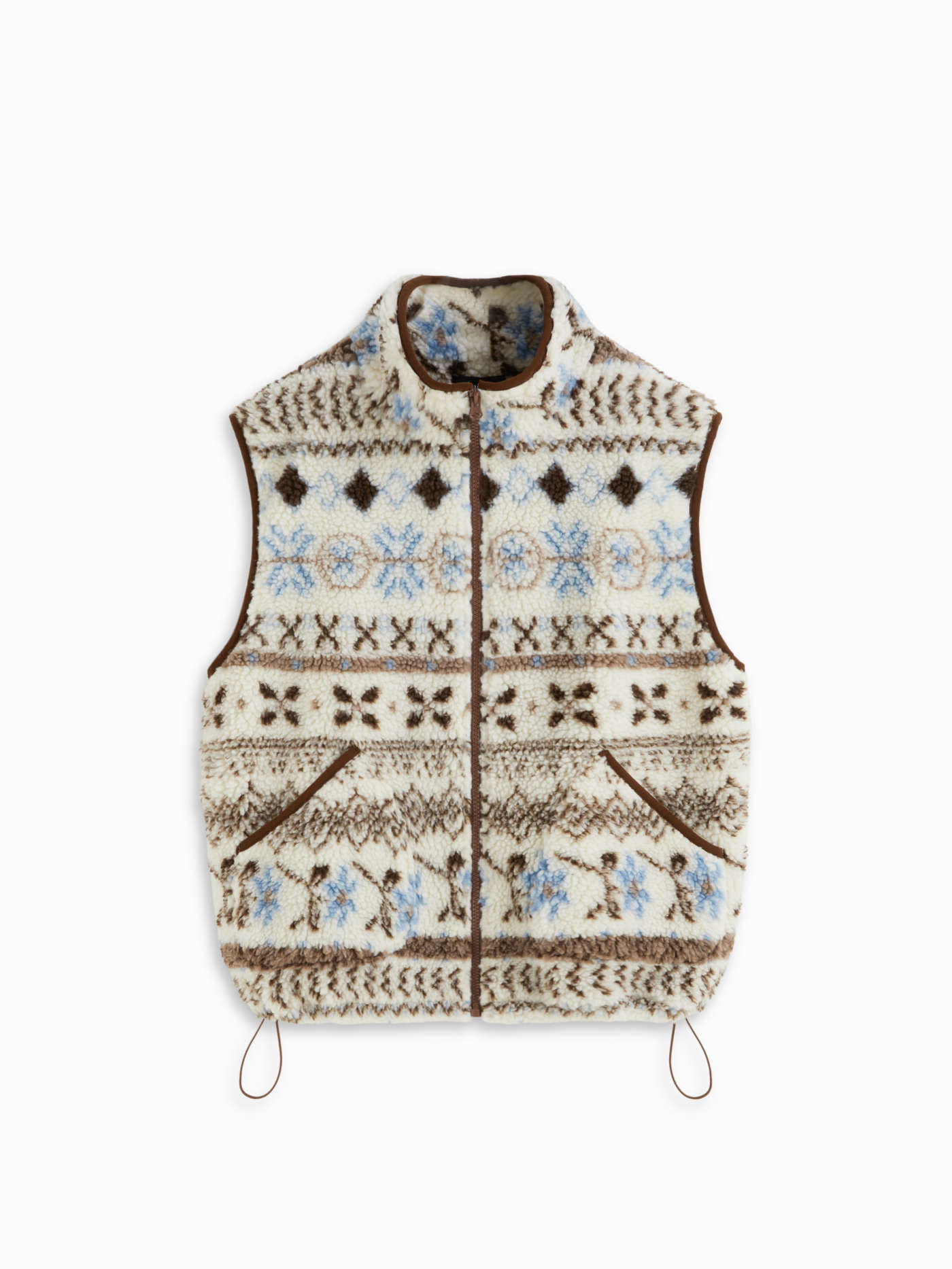 Fleece Fleece Aztec Stand Collar Drawstring Zip Through Oversized Jacket Vest For Daily Casual | Cider