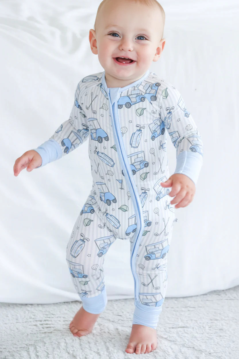 Convertible Bamboo Zip Romper | Caddie Crew Blue | Caden Lane