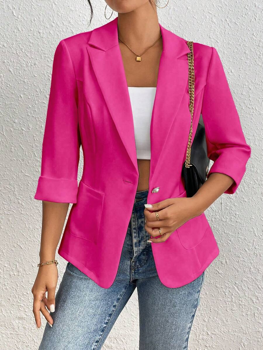 RosyDaze Solid Color Basic Suit Blazer For Casual And Commute, Spring/Summer | SHEIN