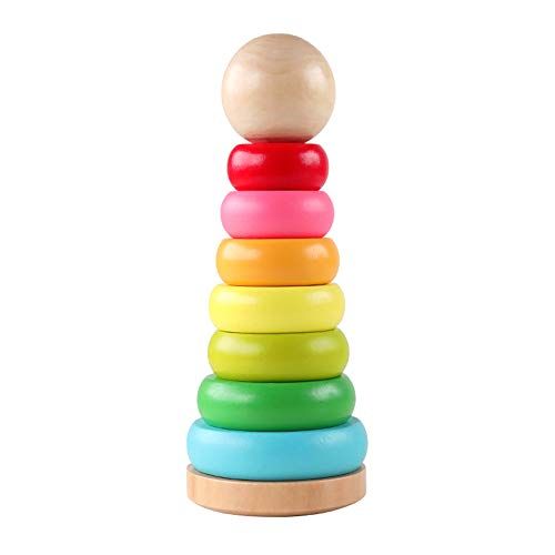 GEMEM Stacking Rings Toy Wooden Rainbow Stacker Toddler Learning Toys for 18 Months 2 Year Old Baby  | Amazon (US)