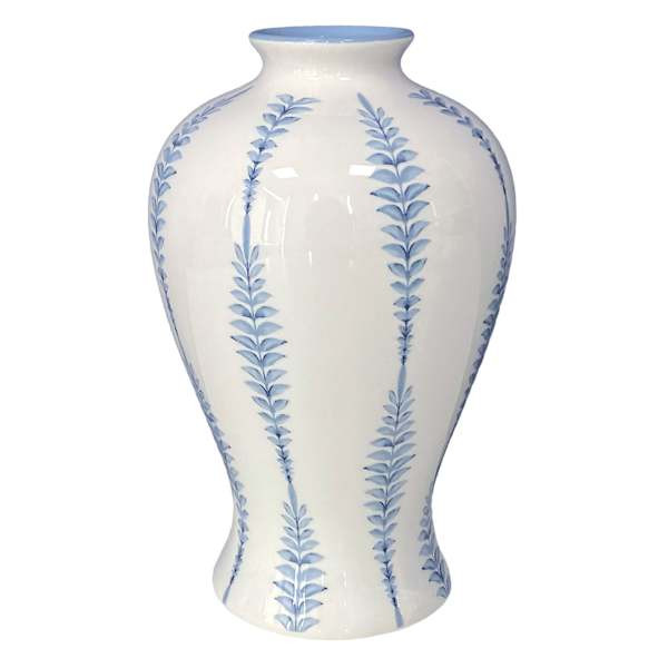 Providence White & Blue Fern Ceramic Vase, 9" | At Home