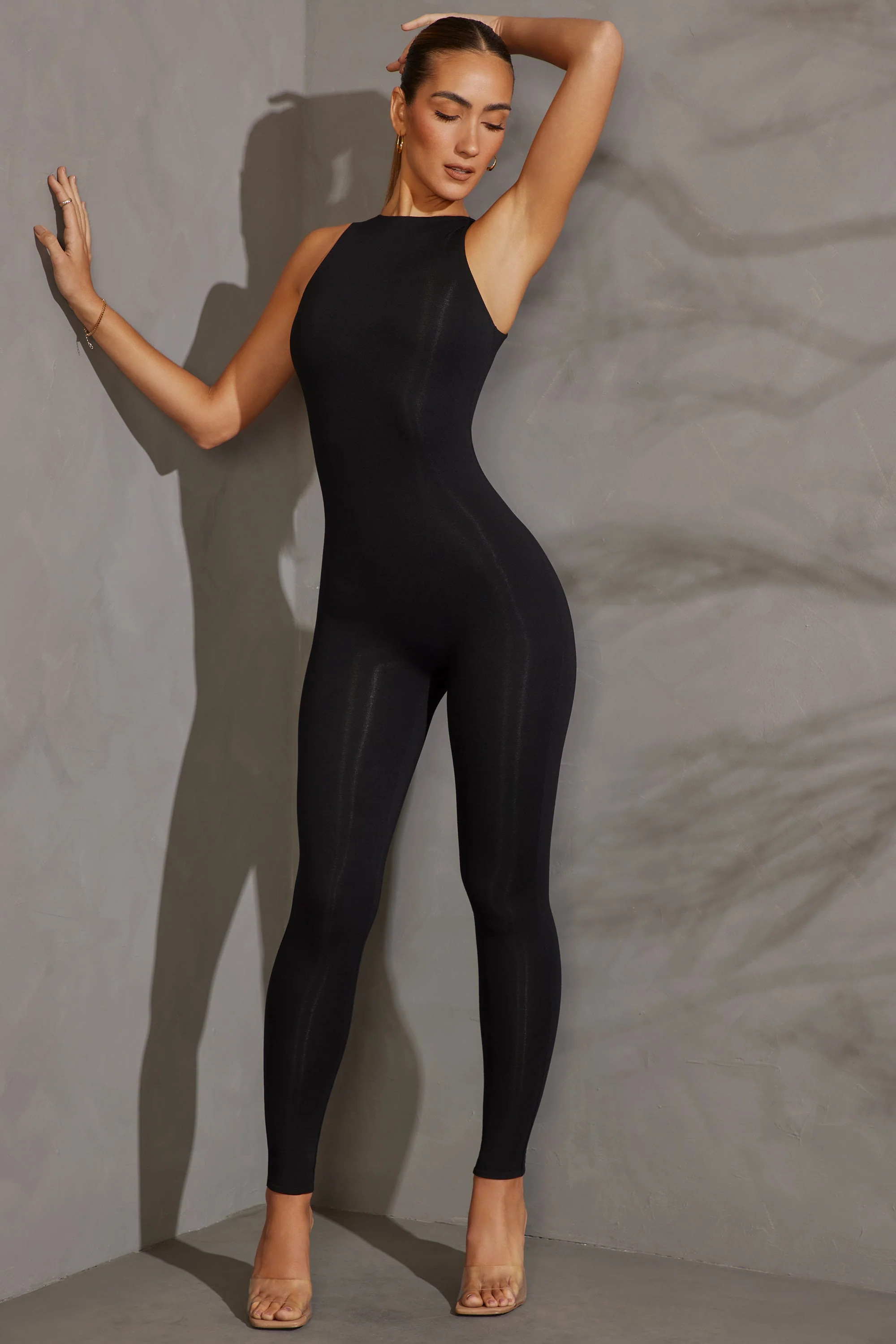 Racer Neck Jumpsuit in Black | Oh Polly