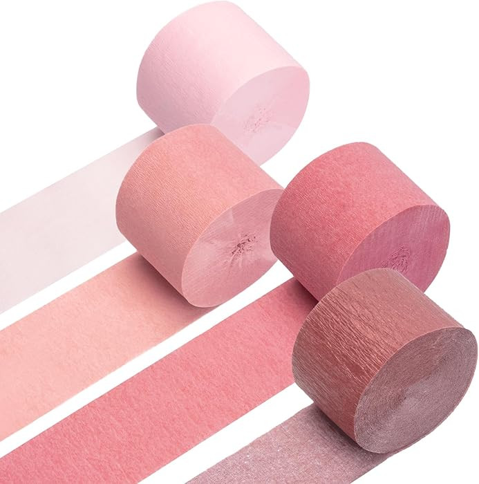Crepe Paper Streamers 4 Rolls 328ft, Pack of Metallic Rose Gold, Pink, Dusty Pink Party Streamers... | Amazon (US)