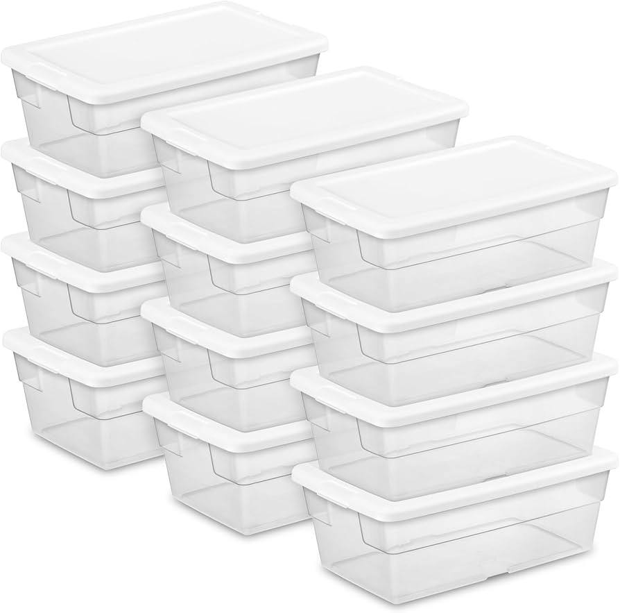 Sterilite 12-Pack 6 Quart Storage Boxes, Stackable Clear Plastic Bins with Snap-On Lids \u2013 He... | Amazon (US)