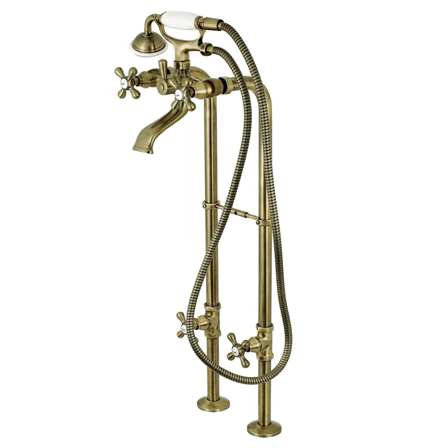 Kingston Brass Kingston Three-Handle 2-Hole Freestanding Tub Faucet with Supply Line and Stop Val... | Wayfair North America