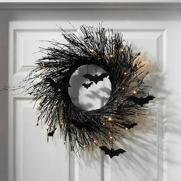 Black Halloween Wreath Bat Wreath Door Wreath With Glitter Bats Halloween Party Decorations | Walmart (US)