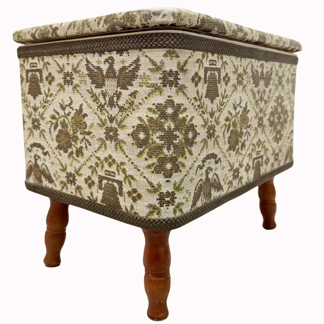 MCM Americana Sewing Box Wooden Footstool Eagle Upholstery VTG Storage Footed Ottoman With Lid | Etsy (US)