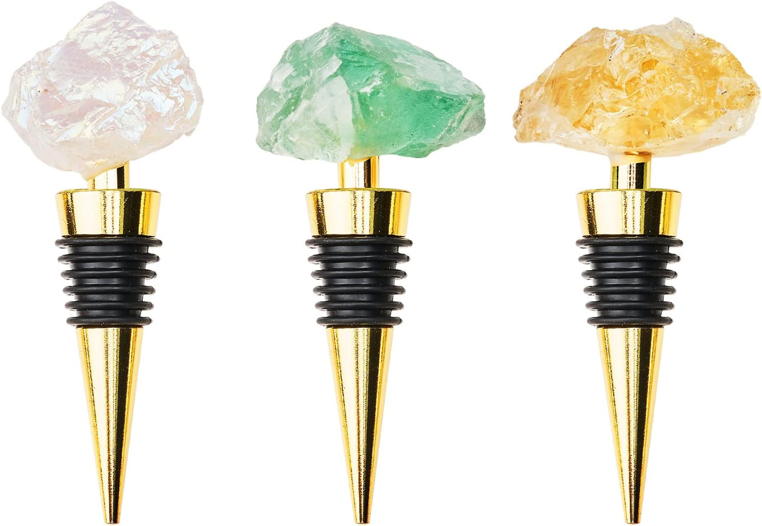 Yougoals Crystal Wine Stoppers Set of 3, Natural Gemstone Wine Stoppers for Wine Bottles, Decorat... | Amazon (US)