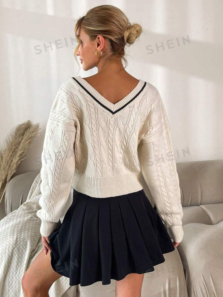 Pullover mit Streifen Drop Shoulder Zopfstrick | SHEIN