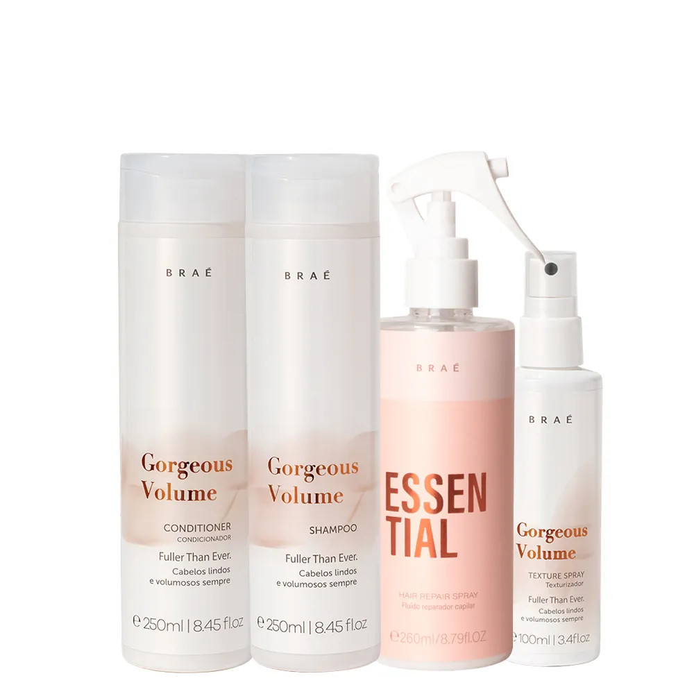 Kit Braé Gorgeous Volume - Shampoo 250 ml + Condicionador 250 ml + Spray Texturizador 100 ml + F... | Amobeleza (BR)