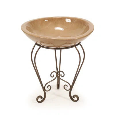 Queen Anne Plant Stand Glazed Bronze with Mocha Stone Bowl | Wayfair North America