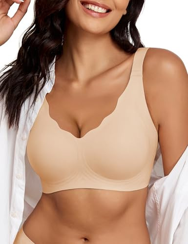 Far-free Women's Wireless Push Up Bra Seamless Full Coverage Support Bralette No Underwire Comfort Everyday T-Shirt Bra Beige XL | Amazon (US)