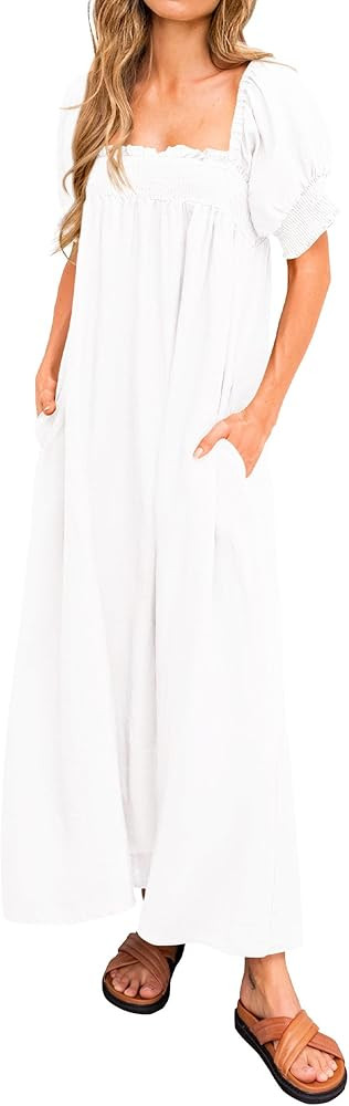 KIRUNDO Women 2026 Summer Maxi Dress Casual Loose Puff Sleeve Square Neck Maternity Flowy Long Be... | Amazon (US)