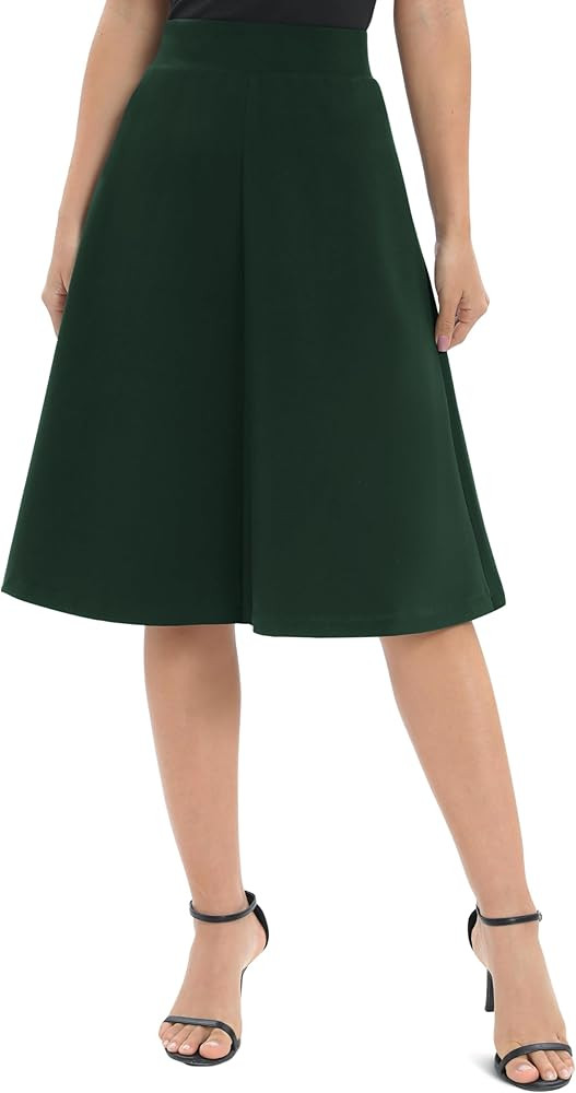 Urban CoCo Women's A-Line Elastic High Waist Flare Work Midi Knee Length Stretchy Skirt | Amazon (CA)