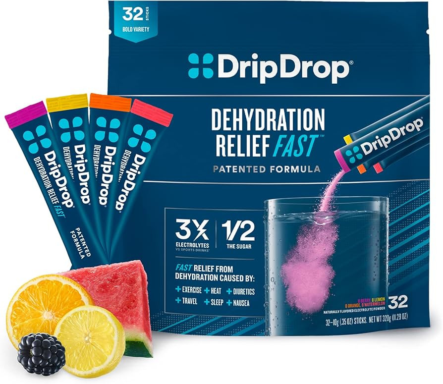 DripDrop Hydration - Electrolyte Powder Packets - Watermelon, Berry, Orange, Lemon - 32 Count | Amazon (US)